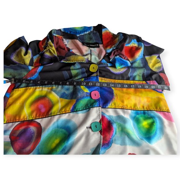 Dana White Coats Vibrant Abstract Button-Up Long Sleeve Blouse Size Large - Picture 10 of 13